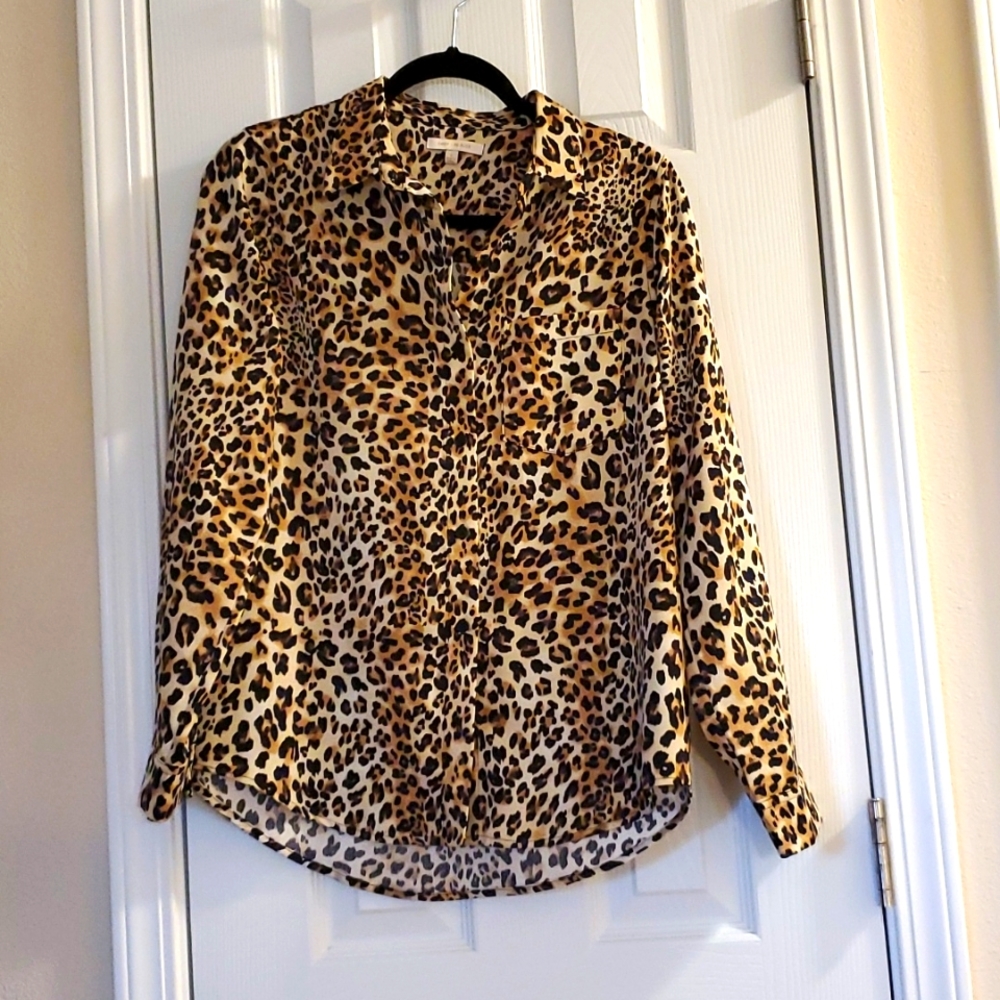 Skies Are Blue Cheetah Print Button Blouse